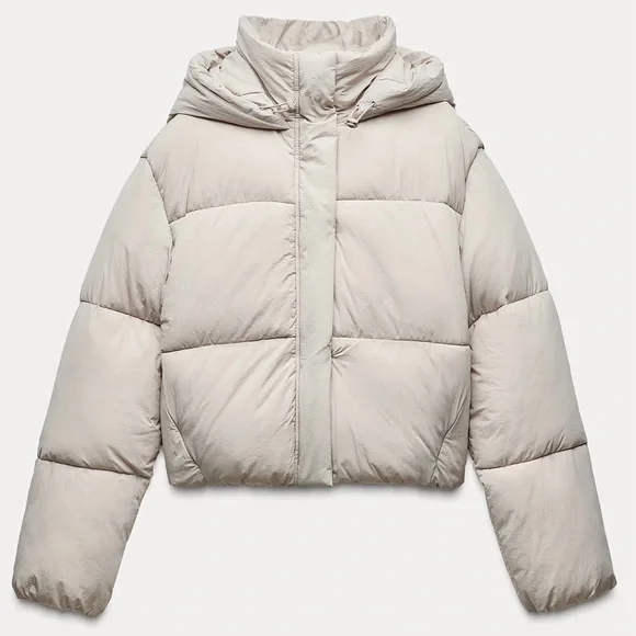 ZARA WATER-REPELLENT PUFFER ANORAK - Ecru Winter Jacket - Picture 1 of 10